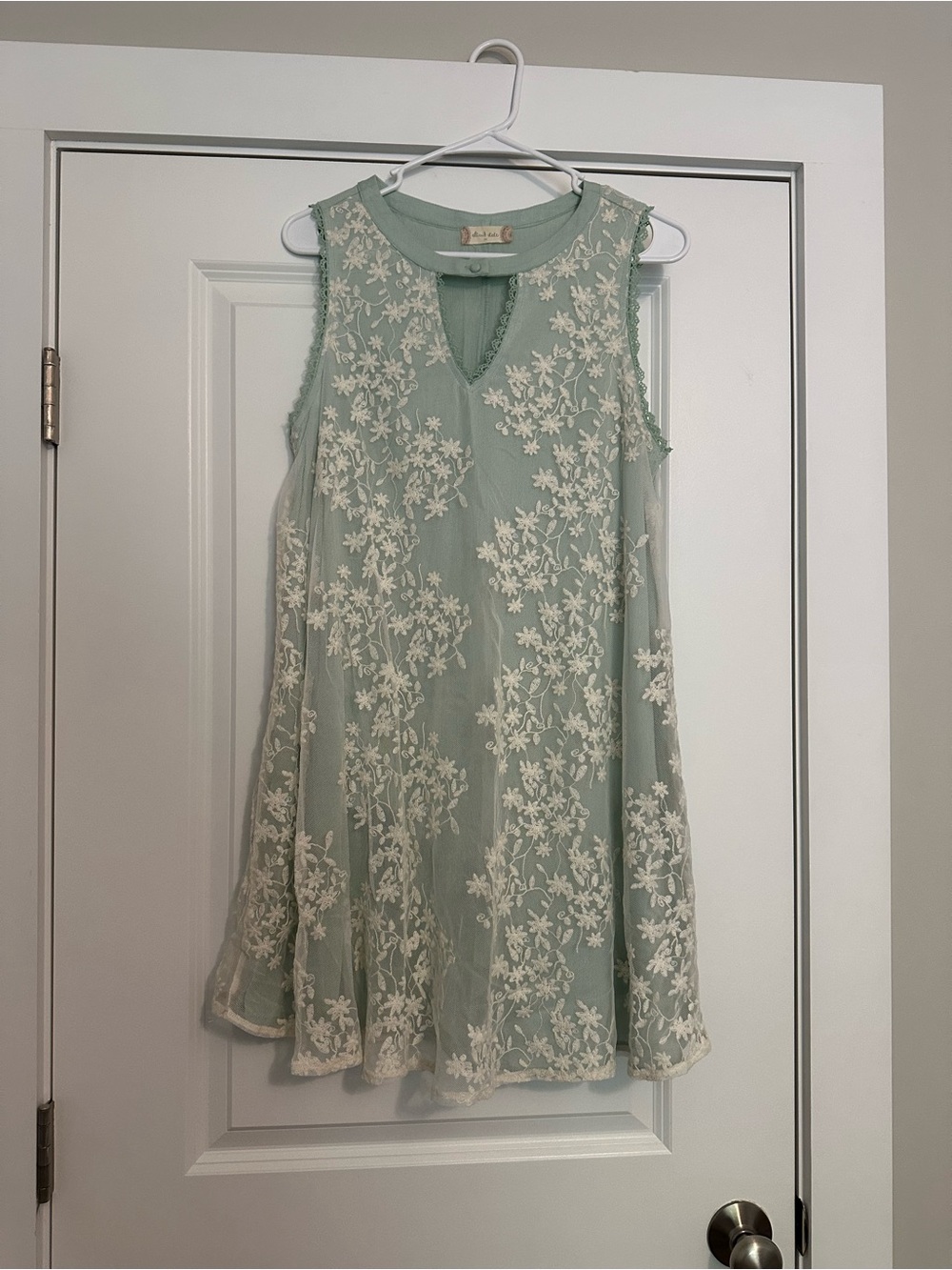 Altar'd State Mint Green Sleeveless Lace Overlay Mini Dress